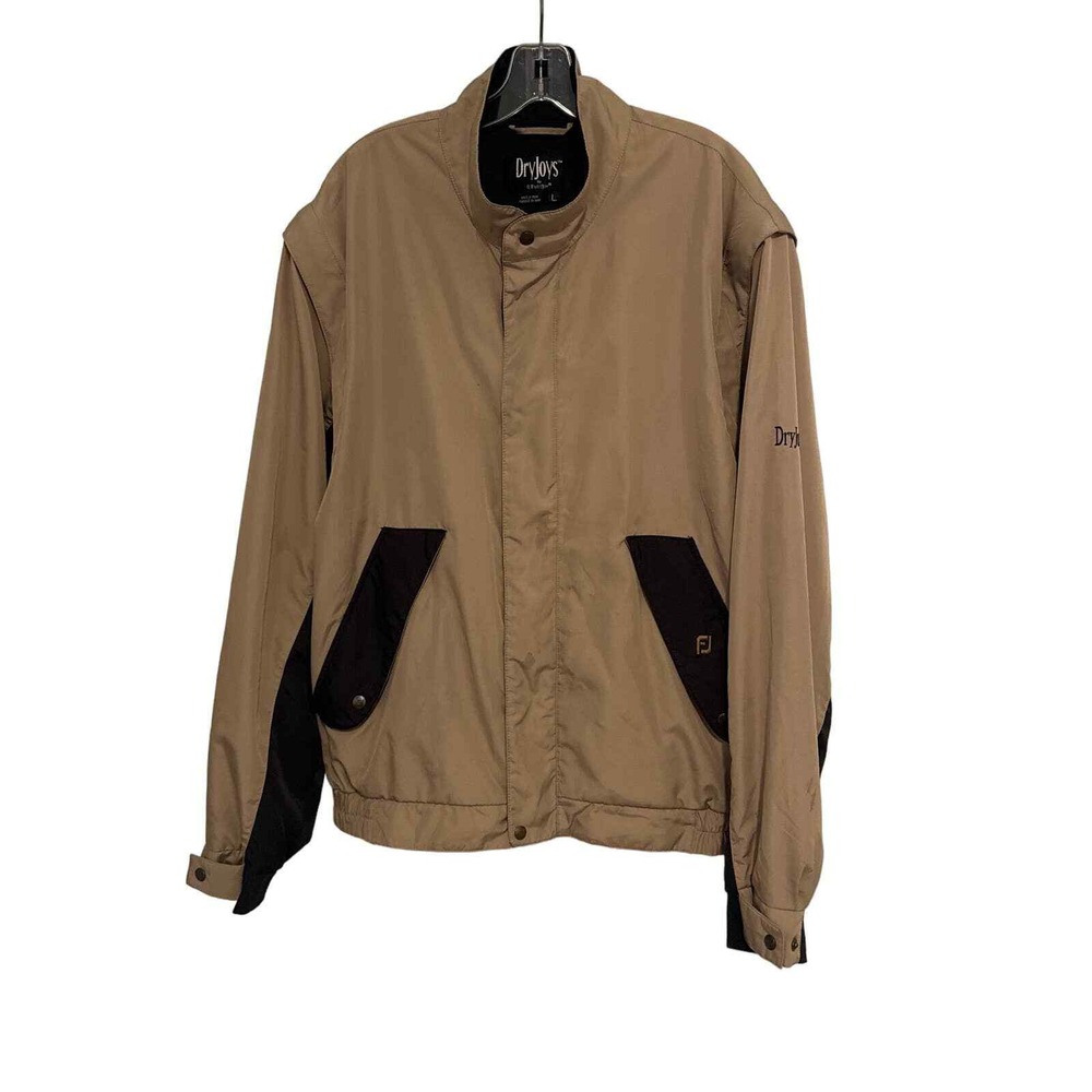 FootJoy DryJoys Mens Tan Black‎ Full Zip Golf Jacket Mock Neck Size Large